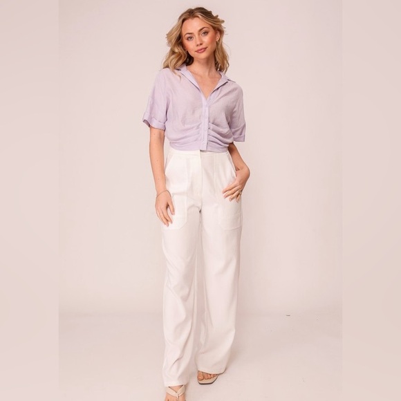 110 - Lavender Waist Tuck White Button Down Shirt - Picture 1 of 3